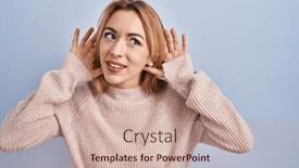  Presentation with deaf - Slide set consisting of hispanic-woman-standing-over-blue background and a soft green colored foreground