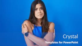  Presentation with winter blue - PPT layouts with hispanic-woman-standing-over-blue background and a teal colored foreground