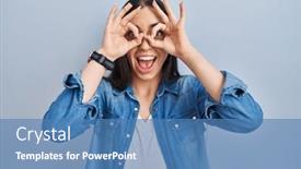  Presentation with blue eyes - Presentation theme consisting of hispanic-woman-standing-over-blue background and a  colored foreground