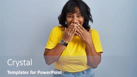  Presentation with scandal - PPT layouts consisting of hispanic-woman-standing-over-blue background and a mint green colored foreground