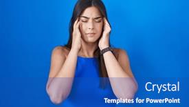  Presentation with stress - PPT layouts enhanced with hispanic-woman-standing-over-blue background and a teal colored foreground