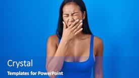  Presentation with sleepiness - Slides having hispanic-woman-standing-over-blue background and a teal colored foreground