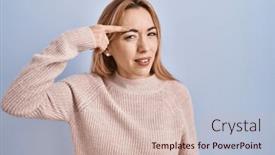  Presentation with acne - Presentation consisting of hispanic-woman-standing-over-blue background and a soft green colored foreground