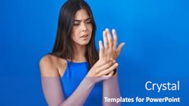  Presentation with arthritis - Theme enhanced with hispanic-woman-standing-over-blue background and a teal colored foreground