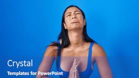  Presentation with woman praying over bible - Slide set enhanced with hispanic-woman-standing-over-blue and a ocean colored foreground