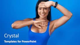  Presentation with blue - Slide deck consisting of hispanic-woman-standing-over-blue background and a cobalt blue colored foreground
