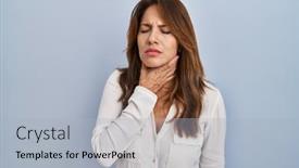  Presentation with sore throat - Presentation design featuring hispanic-woman-standing-over-isolated background and a light gray colored foreground