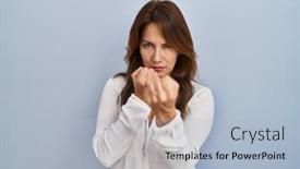  Presentation with hispanic - Presentation design enhanced with hispanic-woman-standing-over-isolated background and a light blue colored foreground