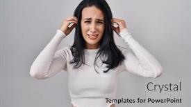  Presentation with hispanic - Slides featuring hispanic-woman-standing-over-isolated background and a light gray colored foreground