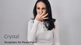  Presentation with bad breath - Presentation featuring hispanic-woman-standing-over-isolated background and a light gray colored foreground