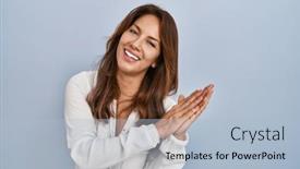  Presentation with joyful - Slide set featuring hispanic-woman-standing-over-isolated background and a light blue colored foreground