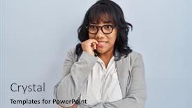  Presentation with anxiety - Presentation theme featuring hispanic-woman-standing-over-isolated background and a light gray colored foreground