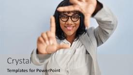  Presentation with creativity - Slide set with hispanic-woman-standing-over-isolated and a soft green colored foreground