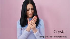  Presentation with inflammation - PPT theme enhanced with hispanic-woman-standing-over-pink background and a soft green colored foreground