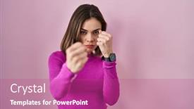  Presentation with pink - PPT theme having hispanic-woman-standing-over-pink background and a coral colored foreground