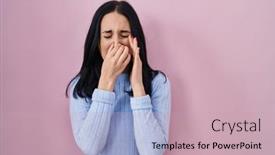  Presentation with bad breath - PPT theme with hispanic-woman-standing-over-pink background and a soft green colored foreground