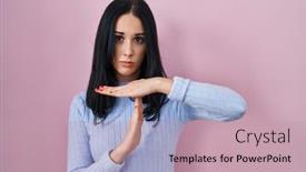  Presentation with time is running out - Presentation with hispanic-woman-standing-over-pink background and a coral colored foreground