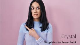  Presentation with pink - Slides featuring hispanic-woman-standing-over-pink background and a coral colored foreground