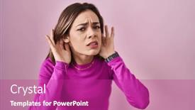  Presentation with deaf - Slide deck with hispanic-woman-standing-over-pink background and a purple colored foreground