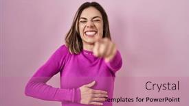  Presentation with shame - Presentation theme enhanced with hispanic-woman-standing-over-pink background and a coral colored foreground