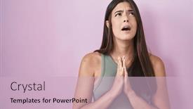  Presentation with praying hands - PPT theme featuring hispanic-woman-standing-over-pink background and a lemonade colored foreground