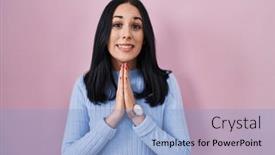  Presentation with forgiveness - PPT theme featuring hispanic-woman-standing-over-pink background and a light blue colored foreground