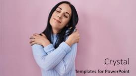  Presentation with confident love - Presentation design having hispanic-woman-standing-over-pink background and a soft green colored foreground