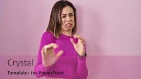  Presentation with pink - Presentation design having hispanic-woman-standing-over-pink and a  colored foreground