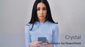 Presentation with woman crying - Presentation theme featuring hispanic-woman-using-smartphone-depressed background and a light blue colored foreground
