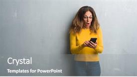  Presentation with fear - PPT layouts with hispanic woman using smartphone scared background and a gray colored foreground