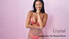  Presentation with thinking - Presentation theme consisting of hispanic-woman-wearing-bikini-thinking background and a lemonade colored foreground