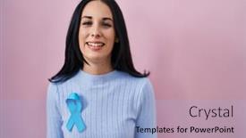  Presentation with blue ribbon - Theme having hispanic-woman-wearing-blue-ribbon background and a light blue colored foreground
