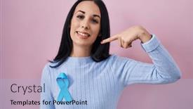  Presentation with blue ribbon - PPT layouts featuring hispanic-woman-wearing-blue-ribbon background and a light blue colored foreground