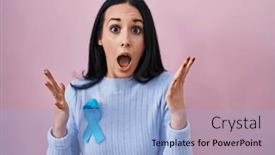  Presentation with blue ribbon - Presentation design with hispanic-woman-wearing-blue-ribbon background and a light blue colored foreground