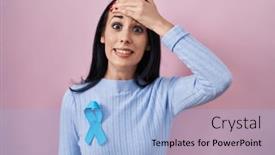  Presentation with blue ribbon - PPT theme featuring hispanic-woman-wearing-blue-ribbon background and a  colored foreground