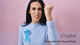  Presentation with blue ribbon - Slides featuring hispanic-woman-wearing-blue-ribbon background and a  colored foreground