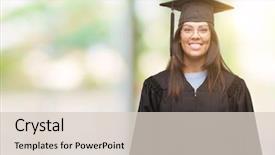  Presentation with wearing swimming goggles and cap - Audience pleasing PPT theme consisting of hispanic woman wearing graduated cap backdrop and a lemonade colored foreground