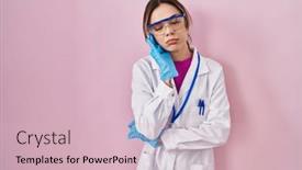  Presentation with scientist - Slide deck enhanced with hispanic-woman-wearing-scientist-uniform and a  colored foreground