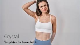  Presentation with sportswear - PPT theme featuring hispanic-woman-wearing-sportswear-over background and a light gray colored foreground