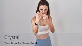  Presentation with sportswear - Presentation theme having hispanic-woman-wearing-sportswear-over background and a light gray colored foreground