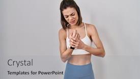  Presentation with arthritis - Presentation design enhanced with hispanic-woman-wearing-sportswear-over background and a light gray colored foreground