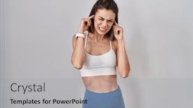  Presentation with noise - PPT theme featuring hispanic-woman-wearing-sportswear-over background and a light gray colored foreground