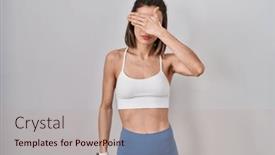  Presentation with woman sad - Slides enhanced with hispanic-woman-wearing-sportswear-over background and a coral colored foreground