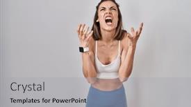  Presentation with frustration - Presentation theme featuring hispanic-woman-wearing-sportswear-over background and a light gray colored foreground