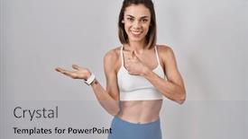  Presentation with hand palm - Theme having hispanic-woman-wearing-sportswear-over background and a light gray colored foreground