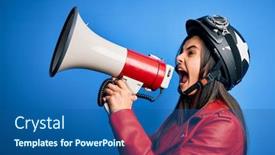  Presentation with protest - PPT theme having hispanic-woman-wearing-vintage-motorbike background and a ocean colored foreground