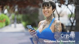  Presentation with hispanic - PPT theme enhanced with hispanic-woman-with-amputee-arm background and a ocean colored foreground