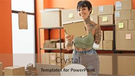  Presentation with ecommerce - Slide set consisting of hispanic-woman-with-amputee-arm background and a coral colored foreground