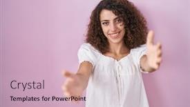  Presentation with curly hair - Slide set with hispanic-woman-with-curly-hair background and a  colored foreground