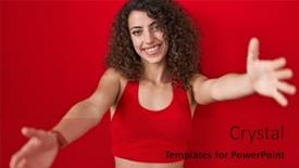  Presentation with curly hair - Presentation design enhanced with hispanic-woman-with-curly-hair background and a  colored foreground
